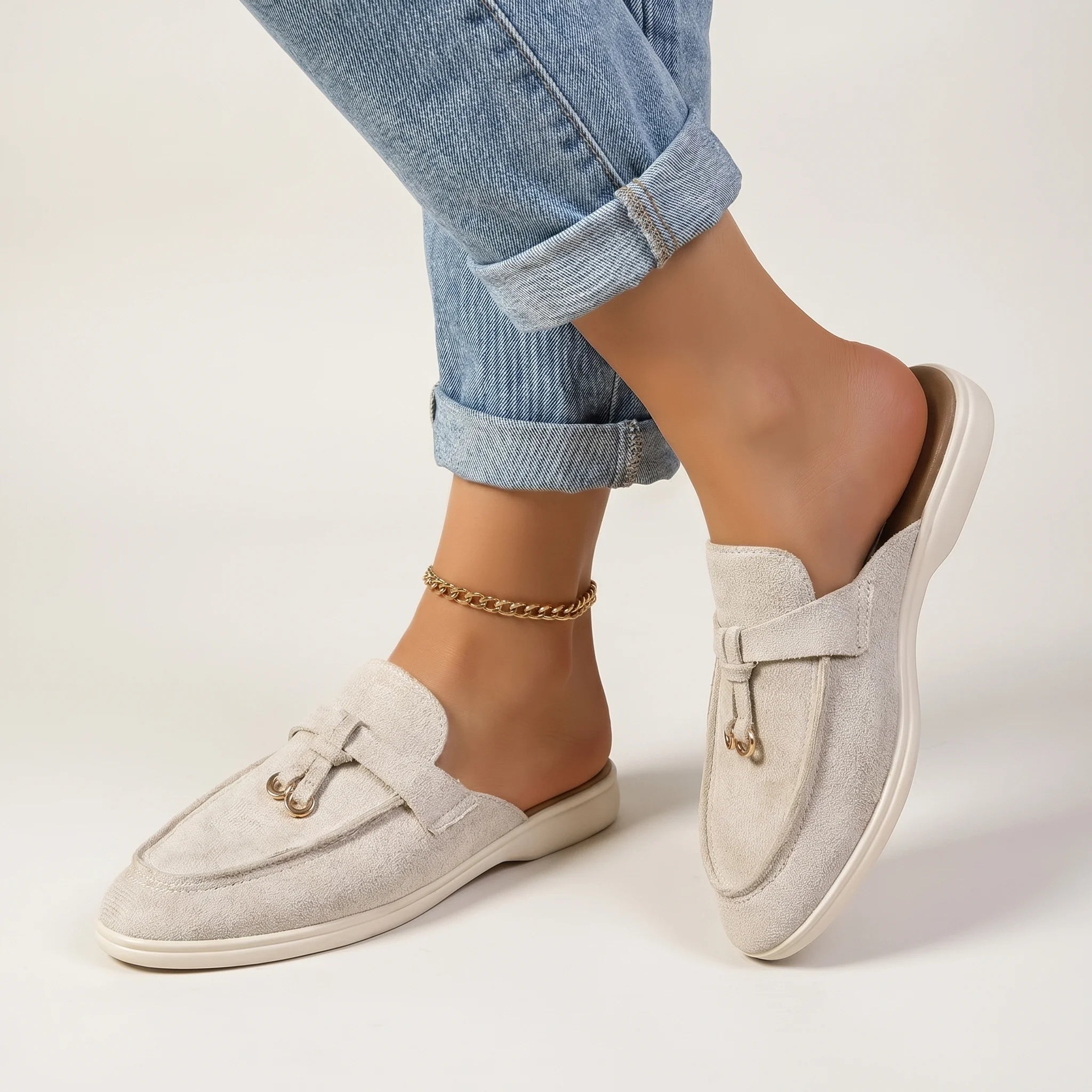 Celoura | Women's Half Loafers – Flat Slip On Comfort Fit-Women's Loafers-Cream-5-