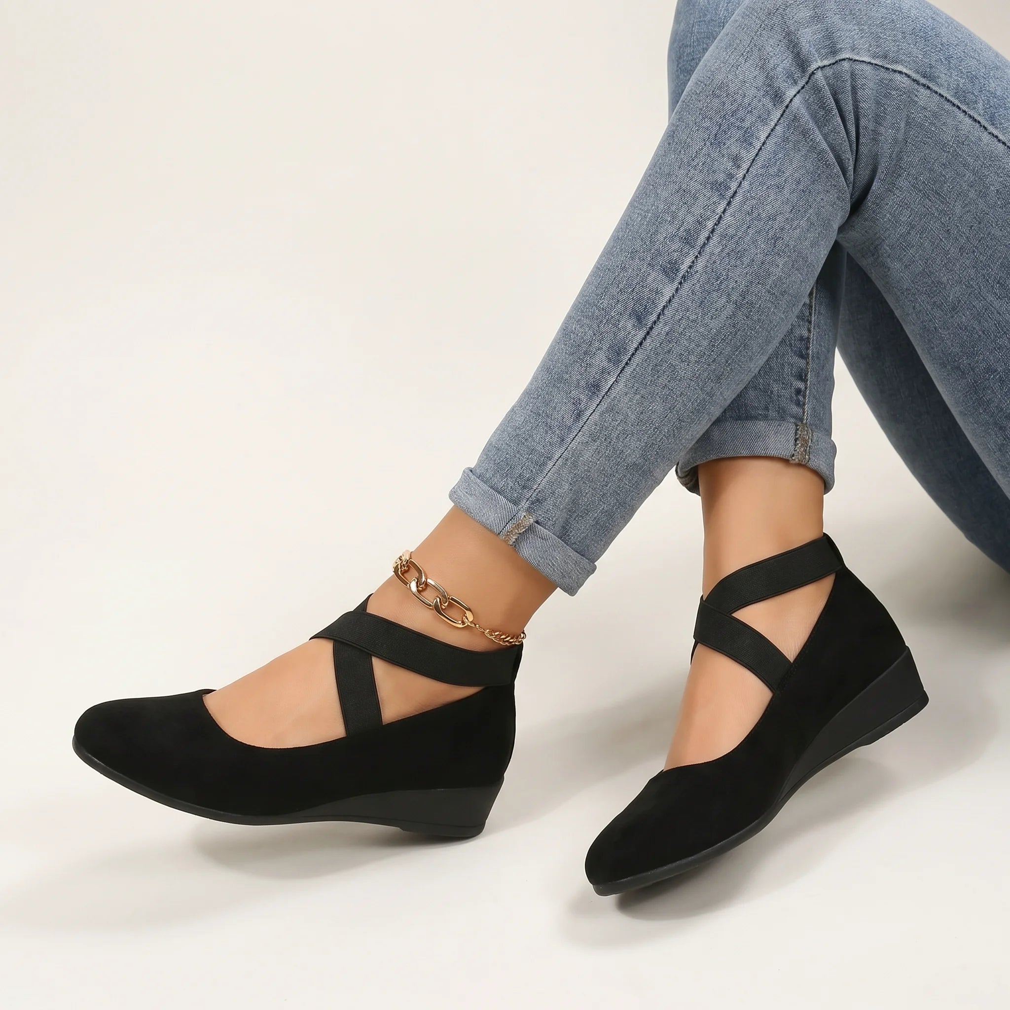 Véline | Women's Closed Wedge Slip On Shoes – Cushioned Comfort Fit-Heeled Slip On Shoes-Black-4-