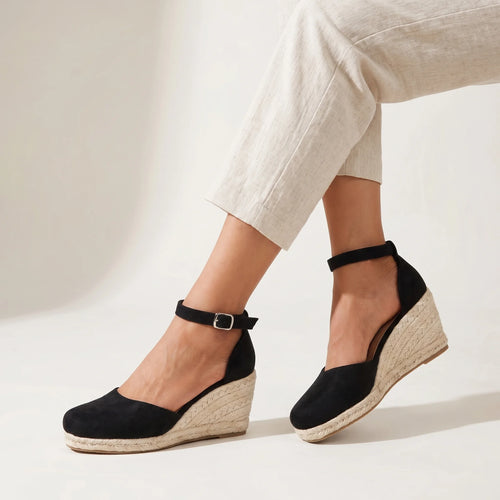 Aviora | Women's Wedge Espadrille Sandals – Platform Slip On Comfort Fit-Women's Heeled Sandals-Black-2-