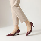 Carlen | Women’s Genuine Leather Heels – Chic Artisan Stiletto & Refined Slimming Silhouette-Kitten Heels-Maroon-4-