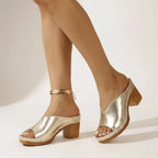 Velina | Women's Platform Sandals – Metallic Block Heel Elegant Fit-Women's Heeled Sandals-Gold-5-