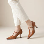 Lorena | Women’s Genuine Leather Heels – Chic Artisan Pointed-Toe & Refined Stiletto Comfort-Pointed Heels-Brown-4-