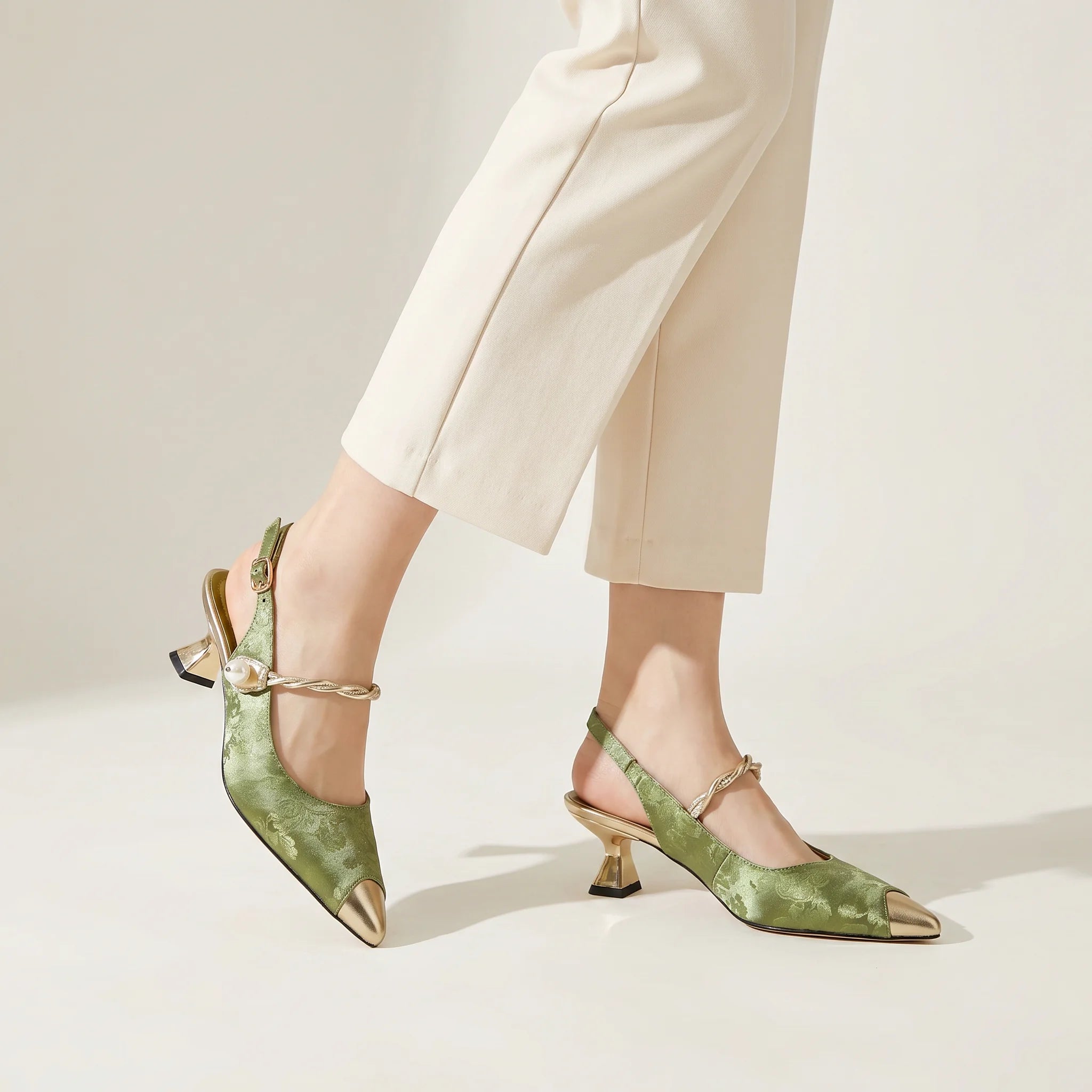 Savana | Women’s Kitten Heels – Chic Pointed-Toe Slingback & Refined All-Day Elegance-Kitten Heels-Green-4-