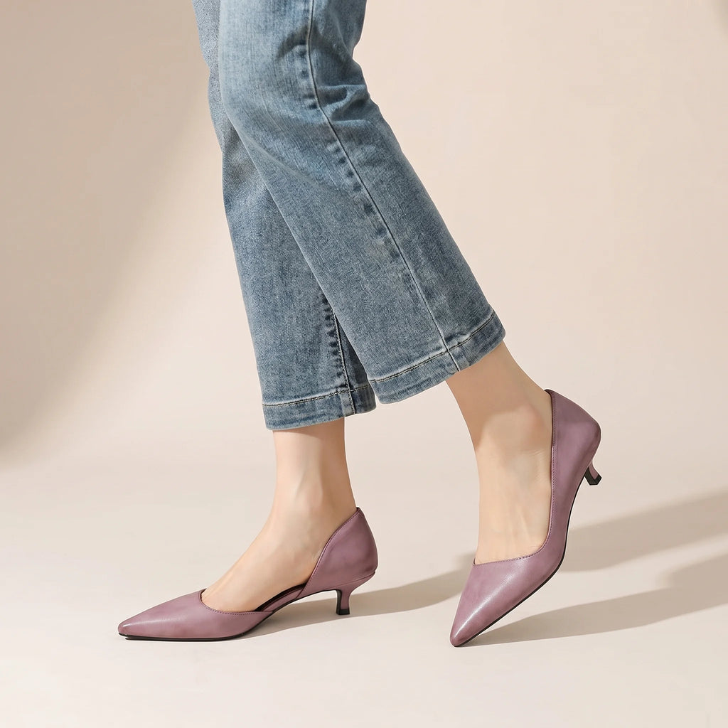 Vienna | Women’s Genuine Leather Heels – Chic Artisan Stiletto & Refined Slimming Silhouette-Kitten Heels-Pink-4-
