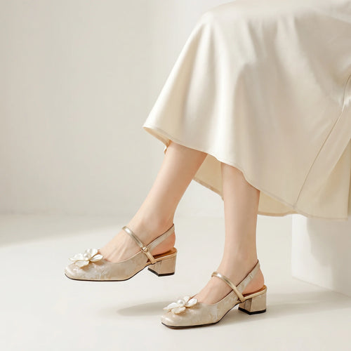 Bellune | Women's Slingback Pumps – Floral Block Heel Elegant Fit-Women's Heels-Gold-4-