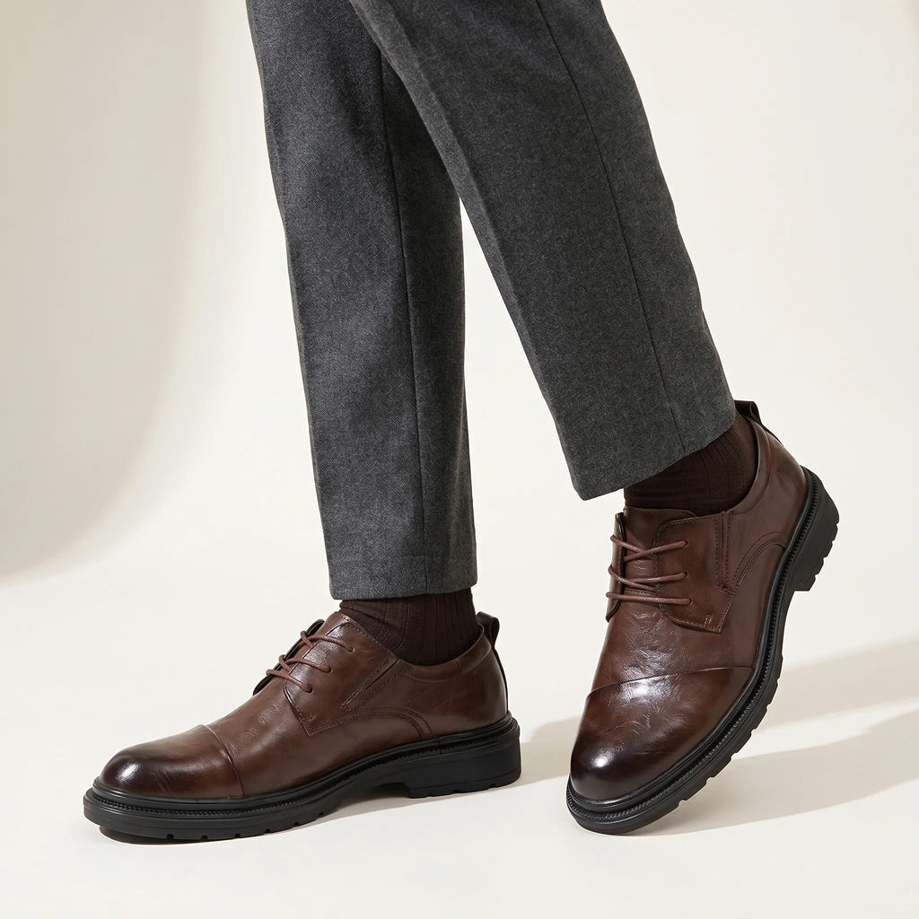 Men's Genuine Leather Dress Shoes – Cushioned Non Slip Comfort Fit-Men's Loafers-Brown-5-