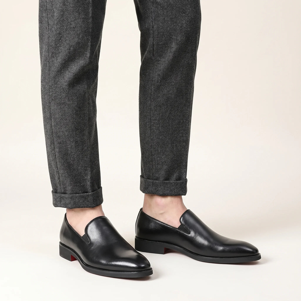 Men's Genuine Leather Loafers – Cushioned Slip On Comfort Fit-Men's Loafers-Black-5-