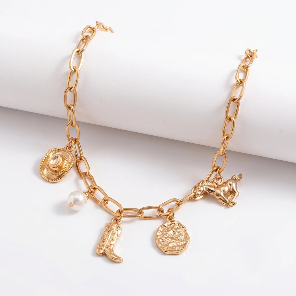 Veloura | Women's Necklace & Bracelet Set – Western Charm Chain Design-Jewelry-Necklace-Gold-