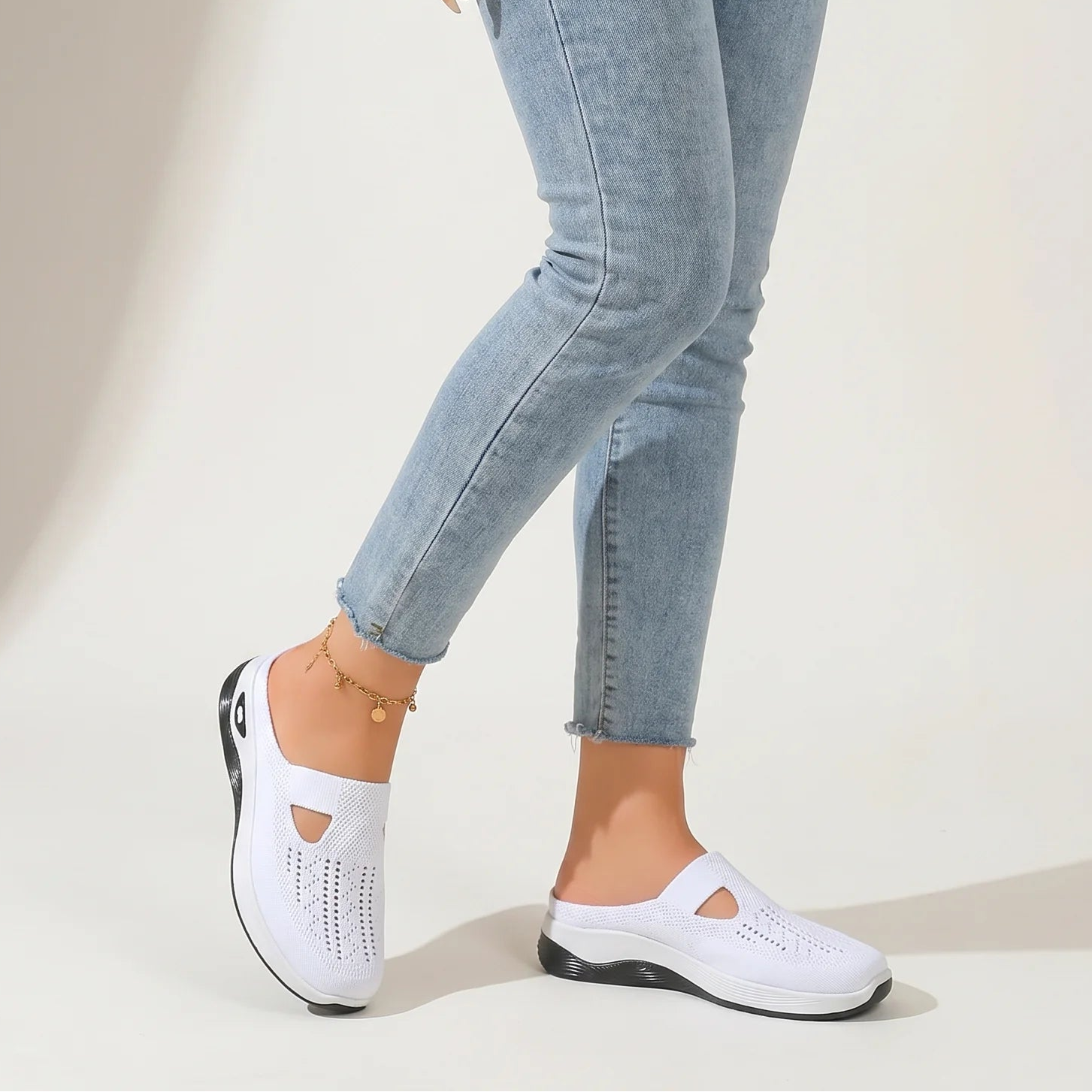Women's Slip-On Mesh Mule Sneakers with Breathable Cut-Out Backless Comfort Walking Shoes-Women's Slippers-Grey-4-