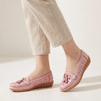 Women's Slip-On Loafers Moccasins with Tassel Detail Hollow Out Casual Wedge Flats-Women's Flats-White-3-