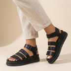 Women's Chunky Platform Gladiator Sandals with Strappy Upper Buckle Ankle Strap Summer Shoes-Women's Sandals-Black-4-