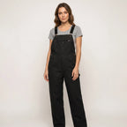 Fiora | Women's Duck Bib Overalls Cotton Workwear Dungarees with Adjustable Suspenders Straight Leg-Jumpsuits & Overalls-Black-S-