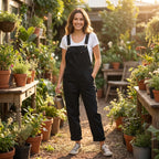 Fiora | Women's Duck Bib Overalls Cotton Workwear Dungarees with Adjustable Suspenders Straight Leg-Jumpsuits & Overalls-Black-S-