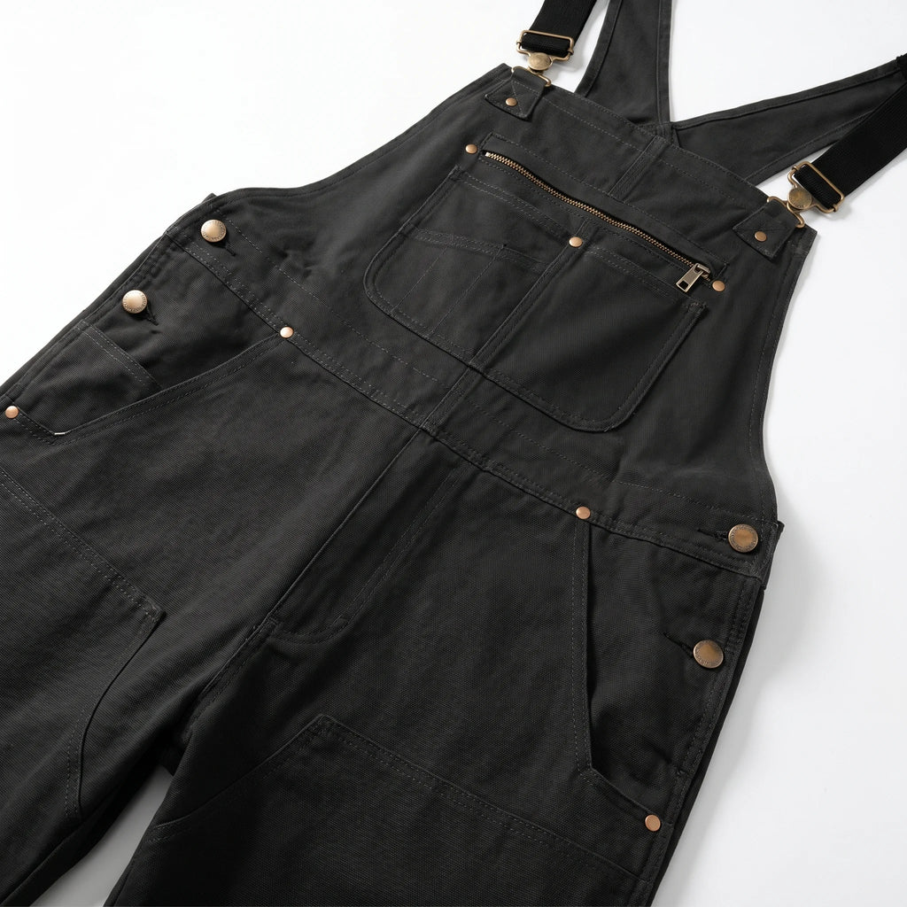 Caldor | Men's Duck Bib Overalls Canvas Workwear Dungarees with Adjustable Suspenders Straight Leg-Jumpsuits & Overalls-Black-S-