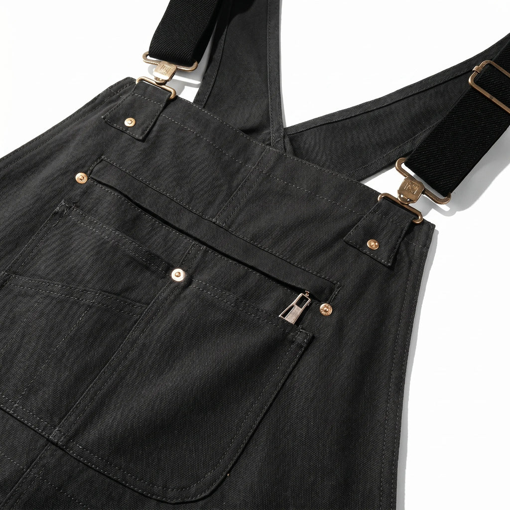 Caldor | Men's Duck Bib Overalls Canvas Workwear Dungarees with Adjustable Suspenders Straight Leg-Jumpsuits & Overalls-Black-S-