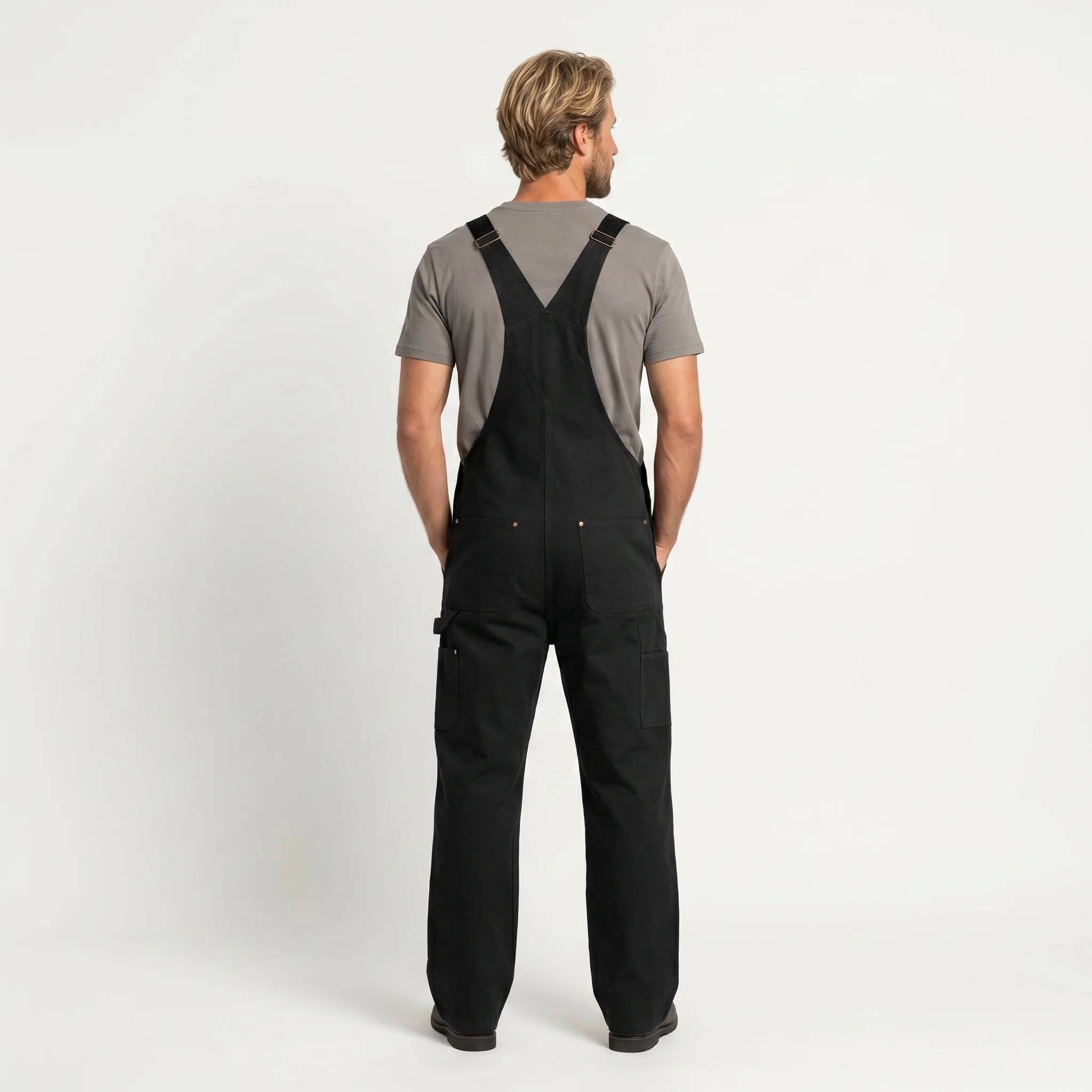 Caldor | Men's Duck Bib Overalls Canvas Workwear Dungarees with Adjustable Suspenders Straight Leg-Jumpsuits & Overalls-Black-S-