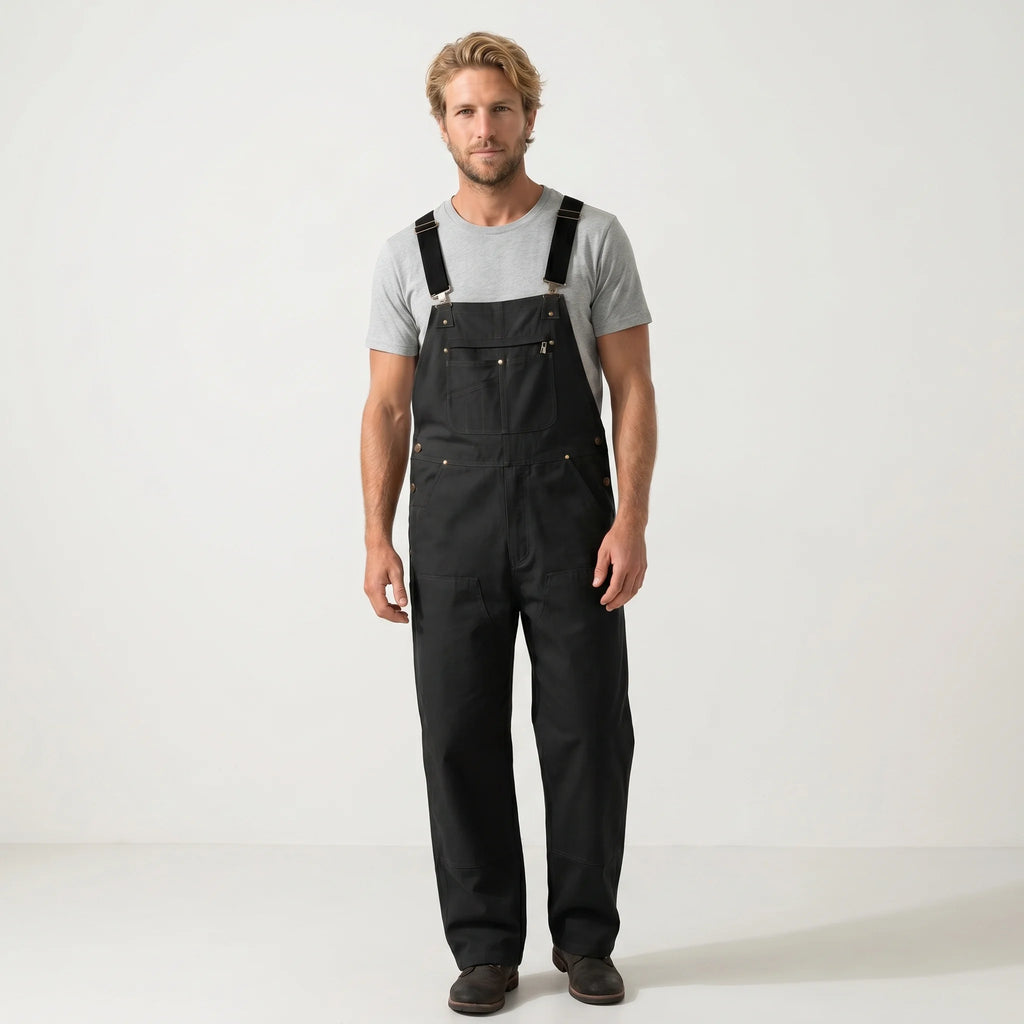 Caldor | Men's Duck Bib Overalls Canvas Workwear Dungarees with Adjustable Suspenders Straight Leg-Jumpsuits & Overalls-Black-S-