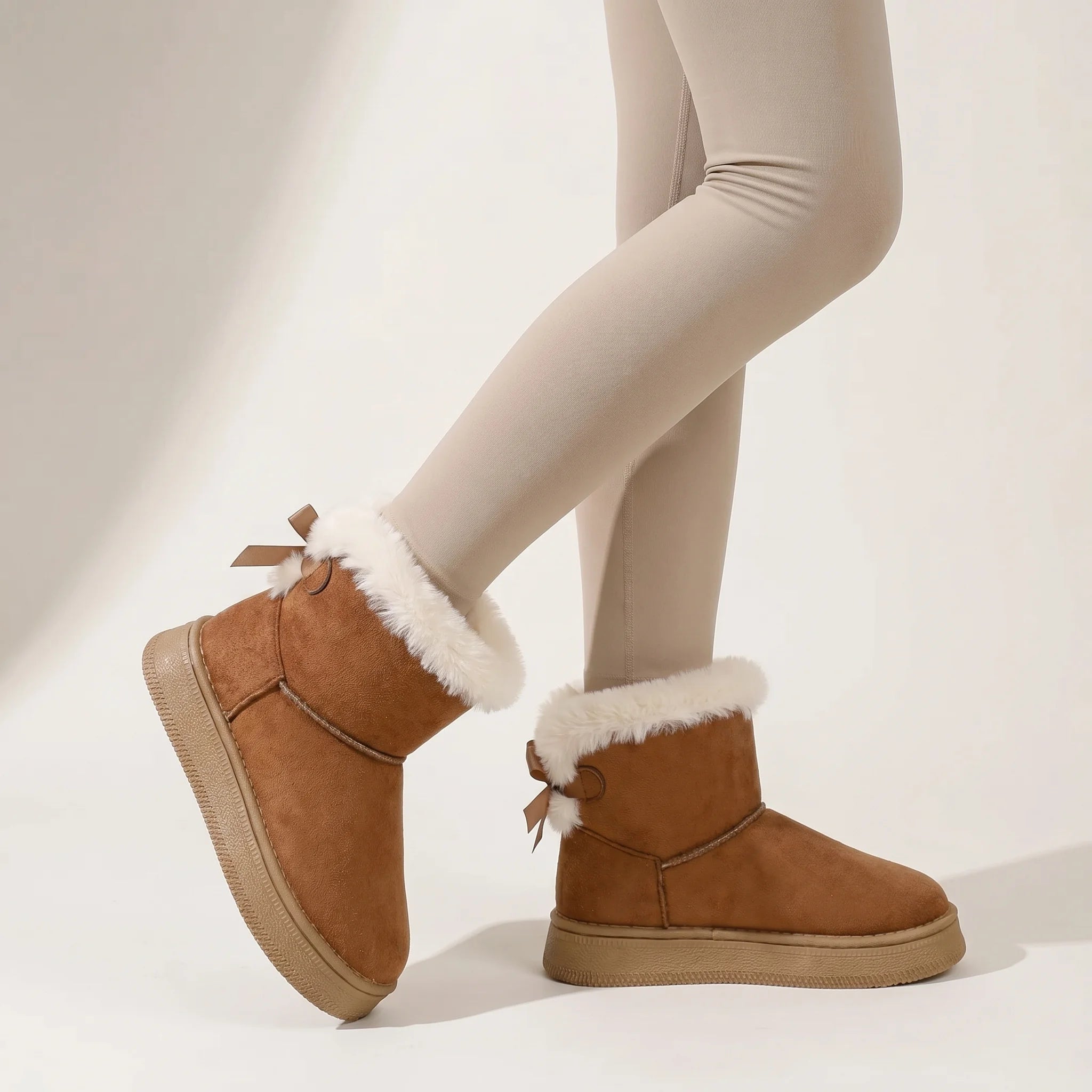 Bellune | Bow Snow Boots for Women – Faux Fur Winter Comfort Fit-Women's Ankle Boots-White-5-Camoufit
