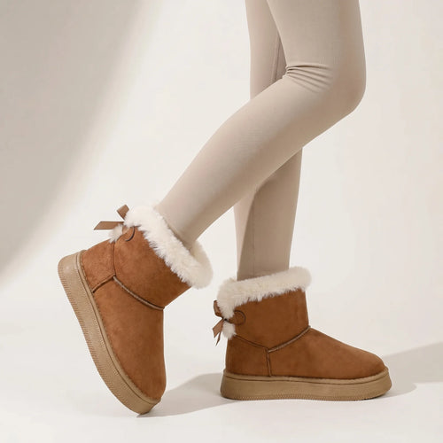 Bellune | Bow Snow Boots for Women – Faux Fur Winter Comfort Fit-Women's Ankle Boots-White-5-Camoufit