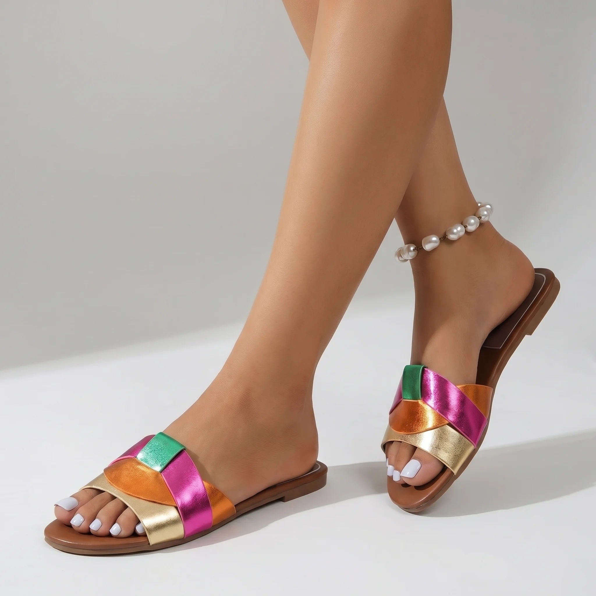 Roséa | Slip On Sandals for Women - Smooth Flat Slipper Elegant Comfort Fit-Women's Sandals-Pink-5-Camoufit