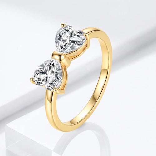 Alouette | Promise Ring for Women - Twin Heart Stone Gold Band Elegant Fit-Ring-Gold-5-Camoufit