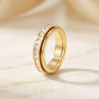 Fioré | Spinner Ring for Women - Silver Crystal Fidget Rotating Band Elegant Fit-Ring-Gold-5-Camoufit
