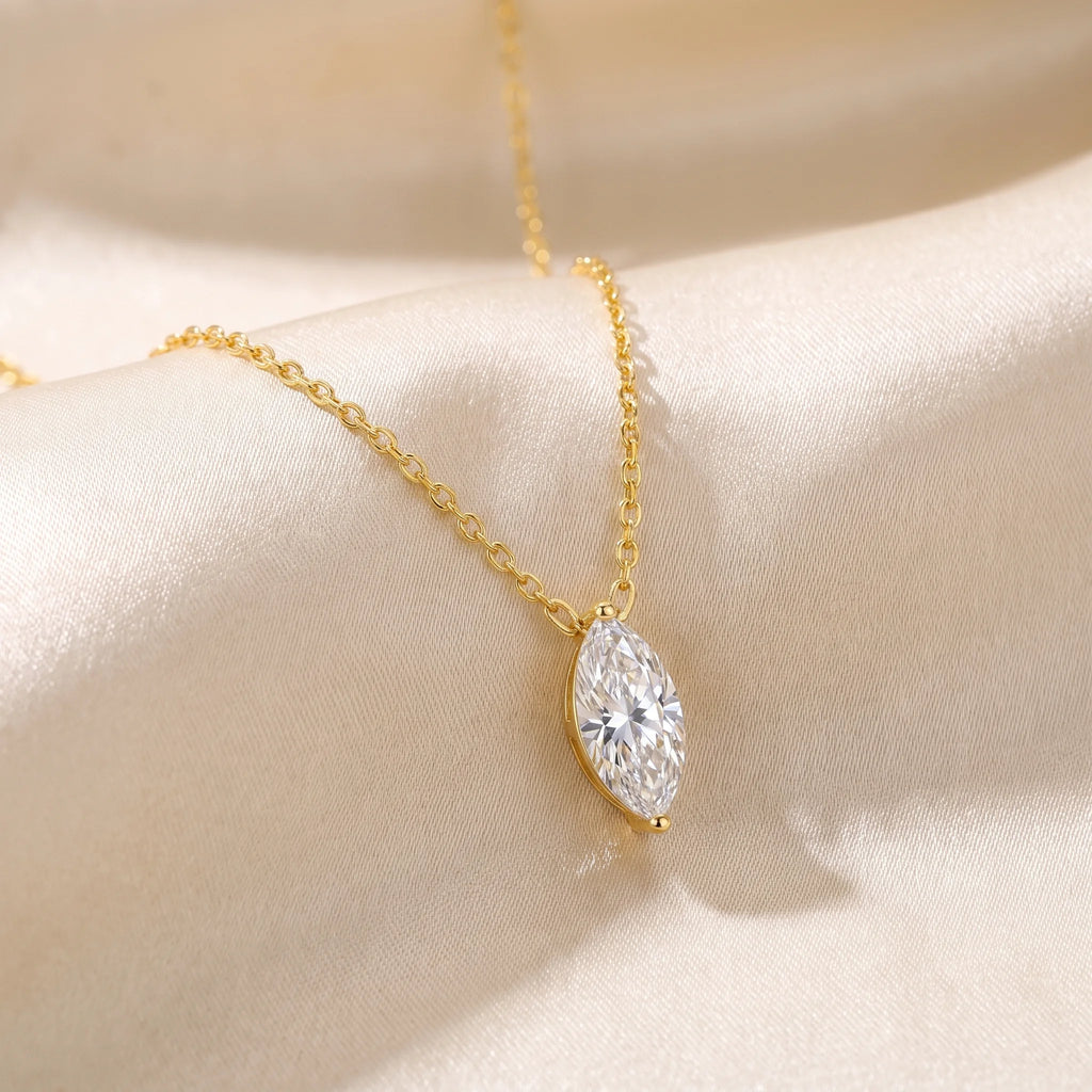 Rovelle | Marquise Pendant Necklace for Women - Sparkling Stone Elegant Minimalist Fit-Necklaces-Gold-Camoufit