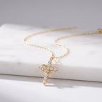 Naïra | Cross Pendant Necklace for Women - Crystal Crown Faith Delicate Elegant Fit-Necklaces-Gold-Camoufit