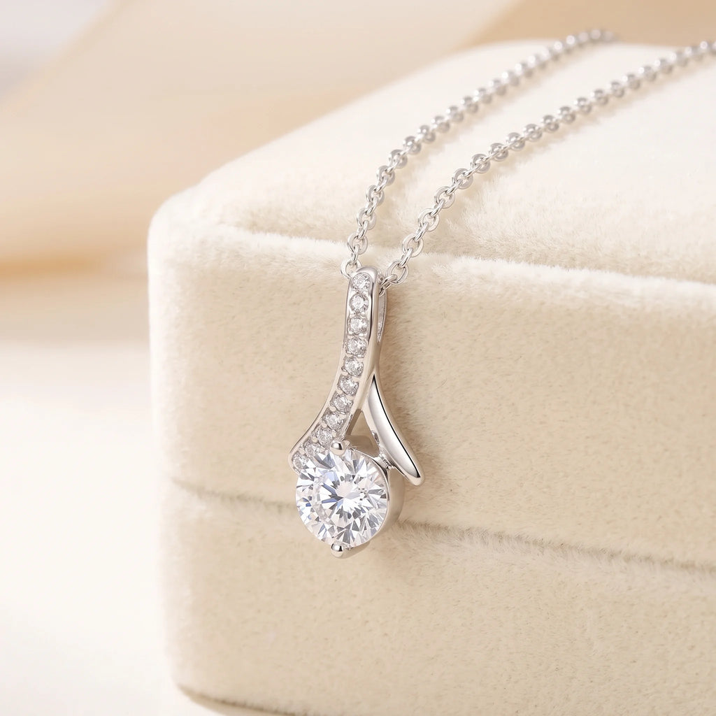 Vionelle | Alluring Pendant Necklace for Women - Silver Crystal Ribbon Elegant Fit-Necklaces-Silver-Camoufit