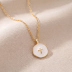 Elyvia | Cross Pendant Necklace for Women - Gold Enamel Minimalist Elegant Fit-Necklaces-Pearl White-Gold-plated-Camoufit
