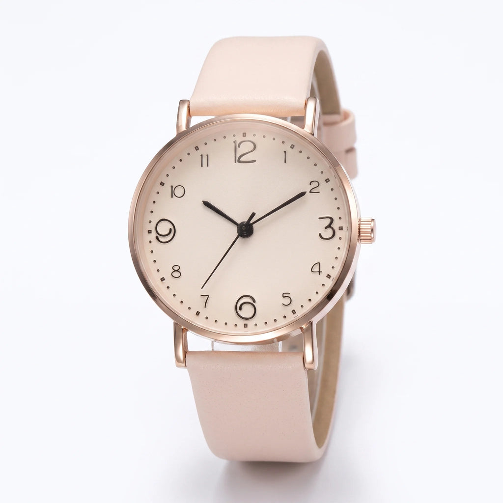 Malira | Watch for Women - Round Case Leather Band Minimalist Quartz Elegant Fit-Watches-Beige-Camoufit
