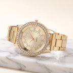 Céllia | Watch for Women - Quartz Crystal Bezel Roman Numeral Stainless Steel Elegant Fit-Watches-Rose Gold-Camoufit