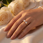 Alouette | Promise Ring for Women - Twin Heart Stone Gold Band Elegant Fit-Ring-Gold-5-Camoufit