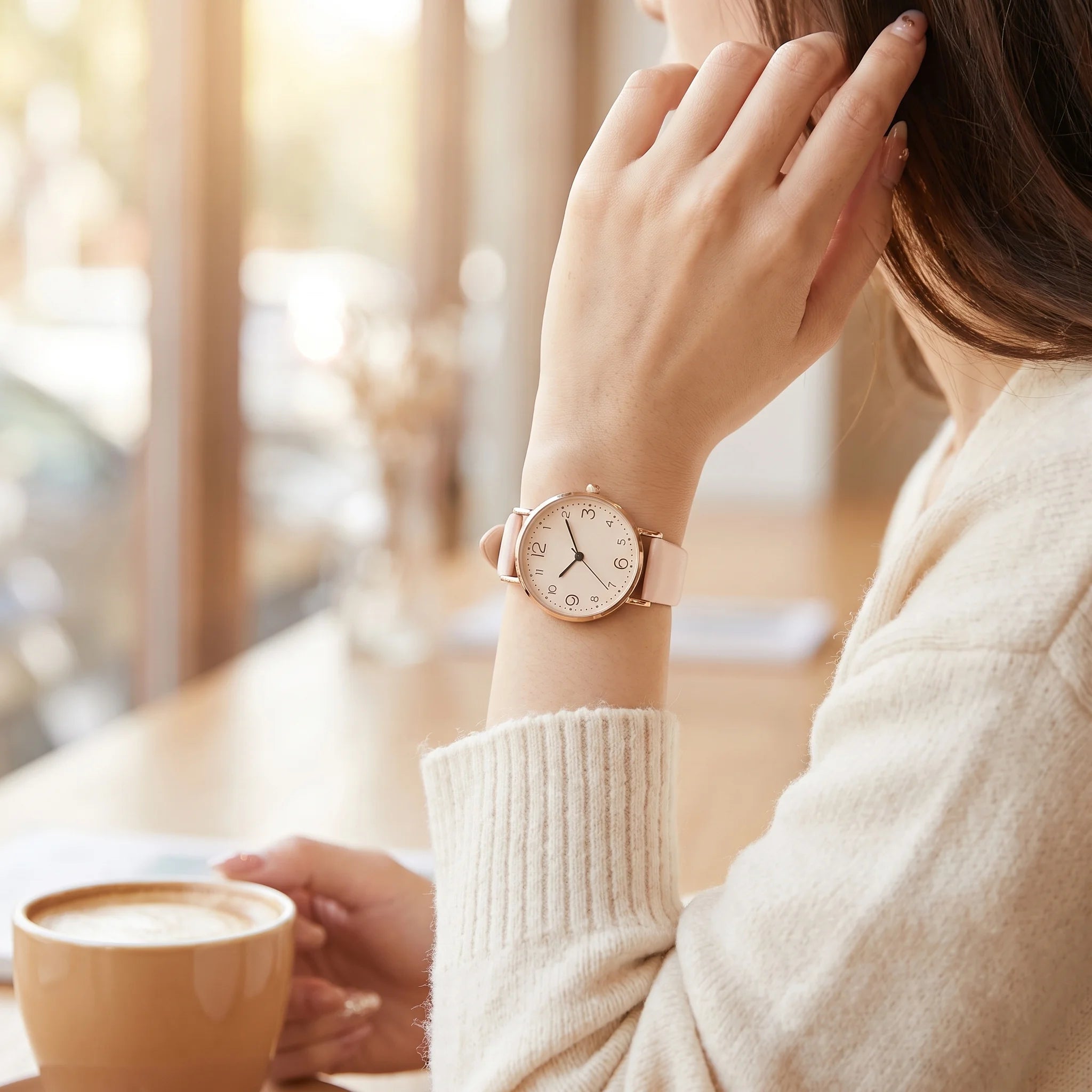 Malira | Watch for Women - Round Case Leather Band Minimalist Quartz Elegant Fit-Watches-Beige-Camoufit