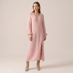 Velina | Knit Midi Dress for Women – Faux Fur Soft Relaxed Fit-Dresses-Light Pink-XS-Camoufit