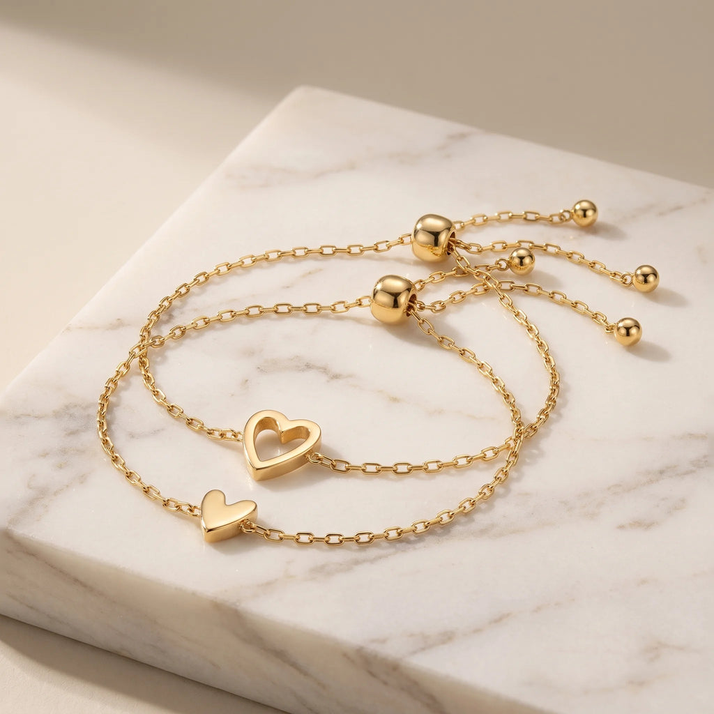 Celoura | Inspirational Bracelet for Women - Delicate Engraved Elegant Minimalist Fit-bracelet-Matching Hearts Set-Gold-Camoufit