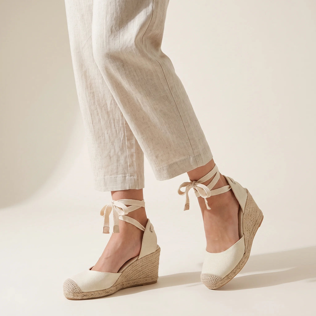 Zafira | Wedge Sandals for Women - Tie Up Lace Espadrille Elegant Adjustable Summer Fit-Women's Heeled Sandals-White-4-Camoufit