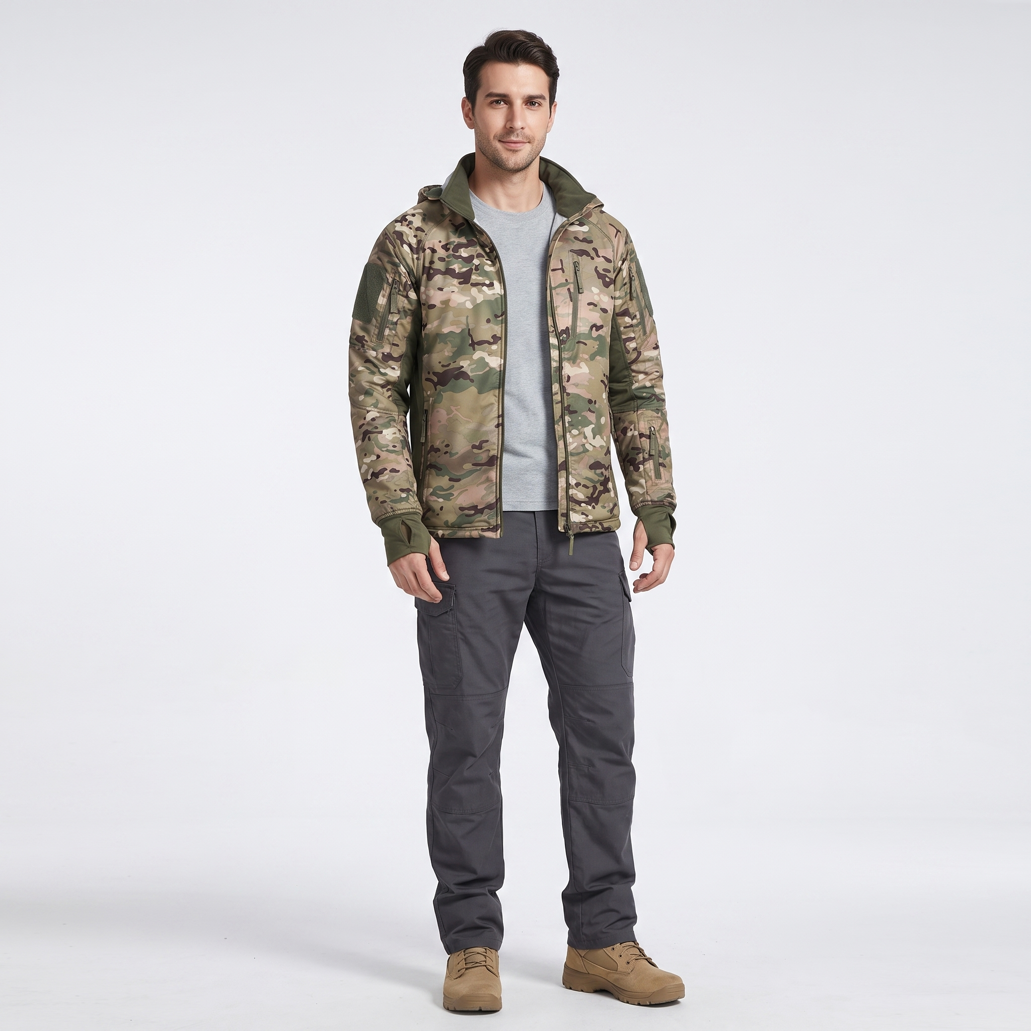 Auren | Windbreaker Tactical Jacket for Men - Packable Waterproof Detachable Hood Slim Fit-Tactical Jackets-Camo-S-Camoufit