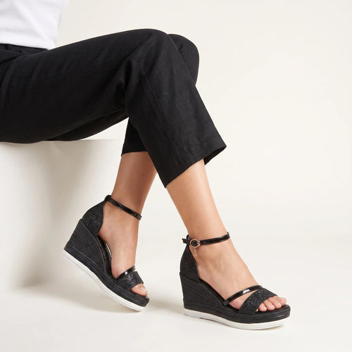 Aléora | Cushioned Sandals for Women - Slip On Contoured Footbed Low Platform Comfort Fit-Women's Heels-Black-5-Camoufit