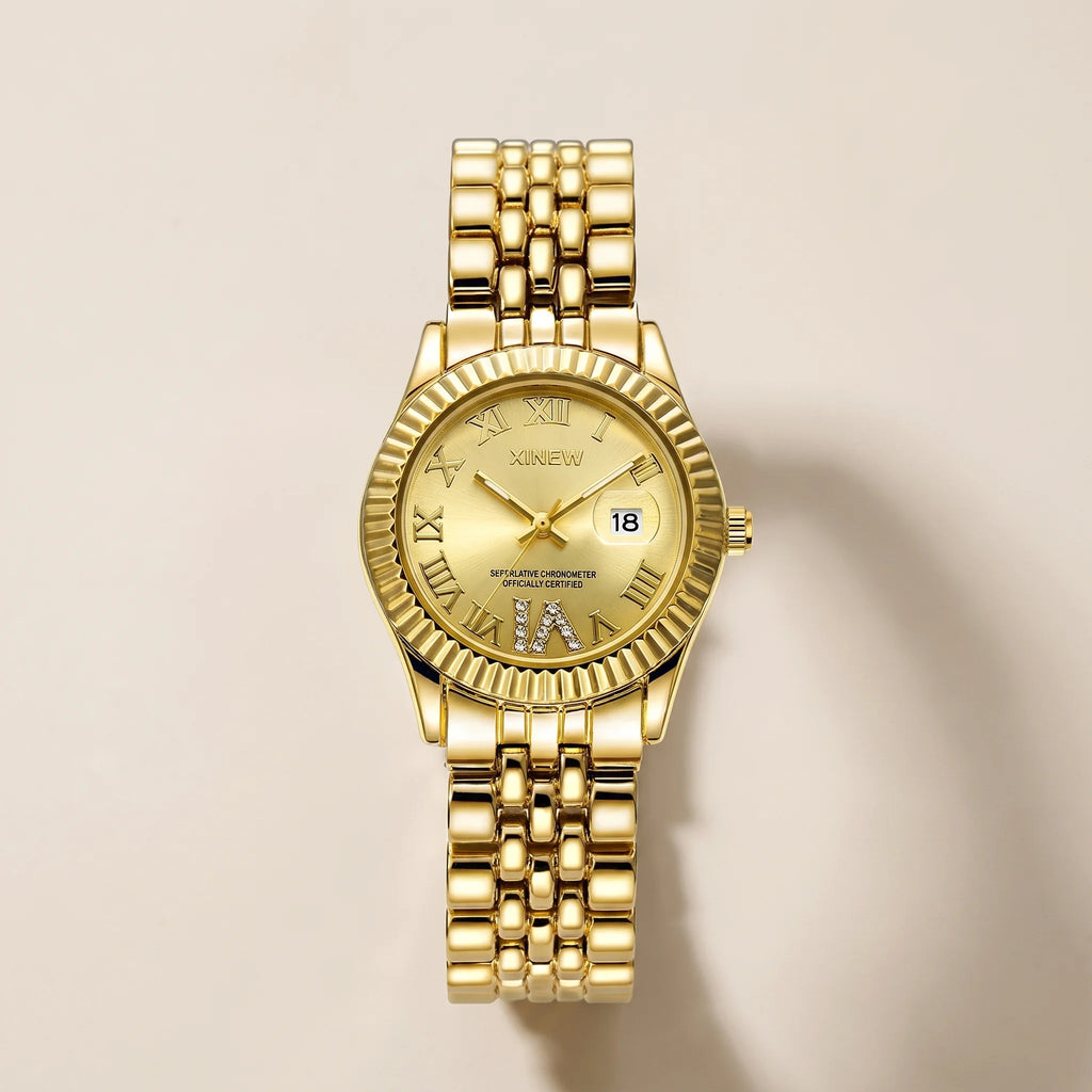 Alévia | Quartz Watch for Women - Zirconia Gold-Tone Elegant Design-Watches-Camoufit