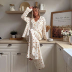Évara | Pyjama Set for Women - Heart Print Lightweight Relaxed Soft Cosy Loungewear Fit-Women's Two Piece Sets-Brown-S-Camoufit