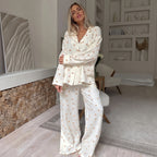 Évara | Pyjama Set for Women - Heart Print Lightweight Relaxed Soft Cosy Loungewear Fit-Women's Two Piece Sets-Brown-S-Camoufit