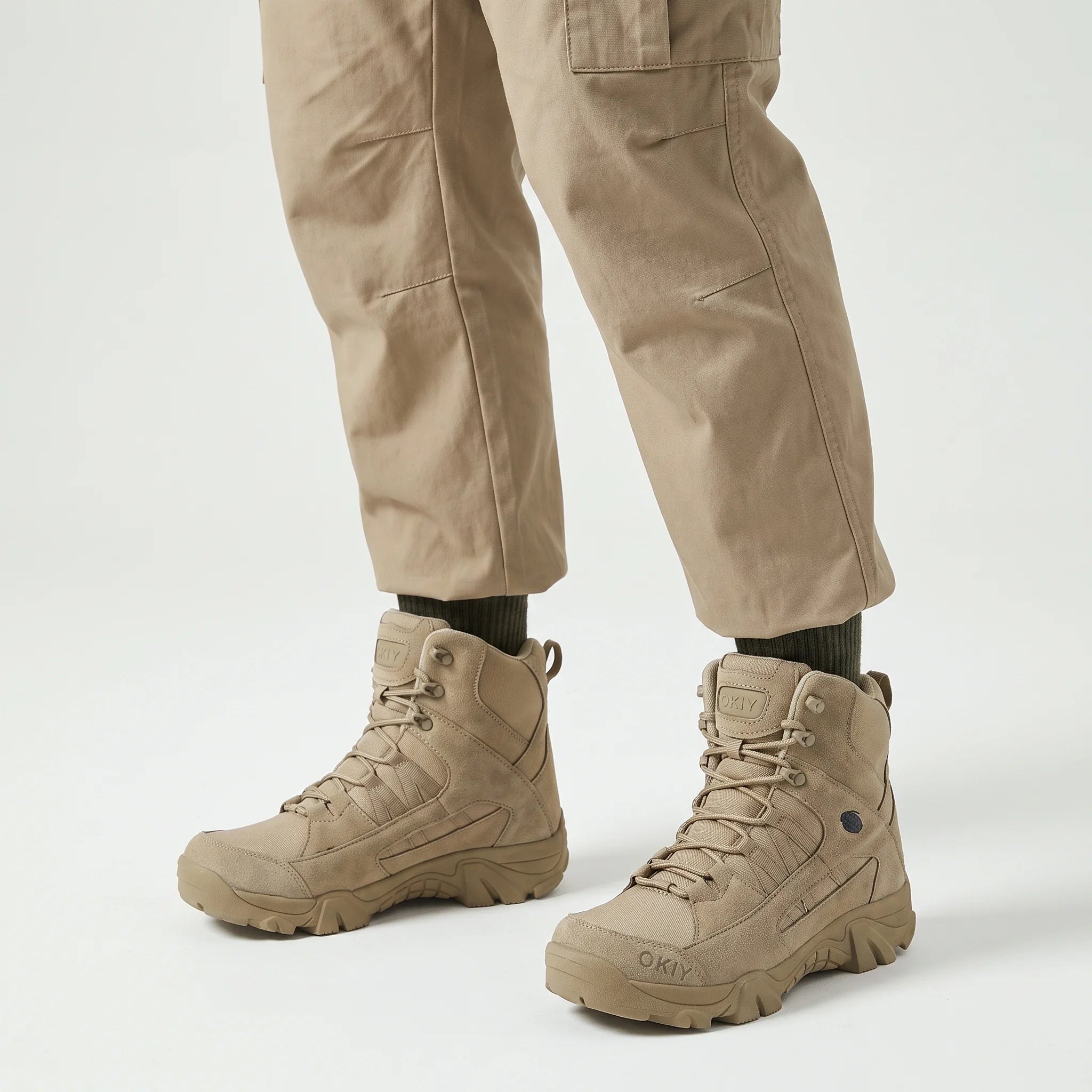Solano | High Top Tactical Boots for Men - Lightweight Water-Resistant Grip Fit-Tactical Boots-Khaki-5.5-Camoufit