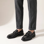 Solano | Loafers Dress Shoes for Men - Slip On Round Toe Strap Detail Formal Regular Fit-Men's Oxford Shoes-Black-5.5-Camoufit