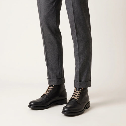 Arvon | Lace Up Boots for Men - Classic Faux Leather Ankle Refined Timeless Fit-Men's Boots-Classic Black-6-Camoufit