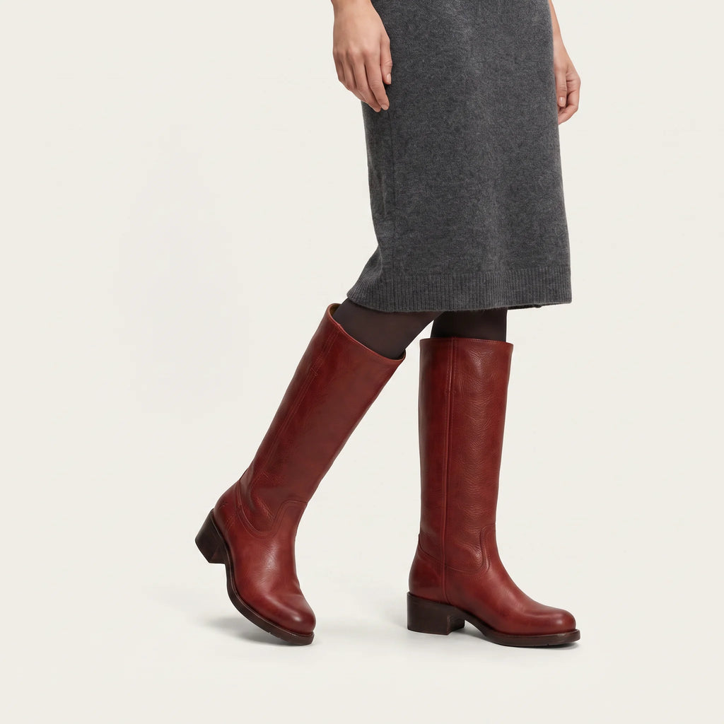 Nayelle | Boots for Women - Mid Calf Round Toe Block Heel Pull On Cushioned Comfort Fit-Women's High Boots-Red-3-Camoufit