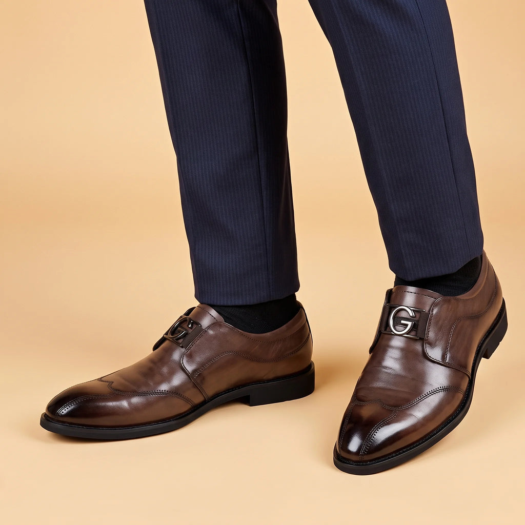Valen | Formal Dress Loafers for Men - Rounded Toe Slip On Polished Elegant Regular Fit-Men's Oxford Shoes-Brown-6-Camoufit
