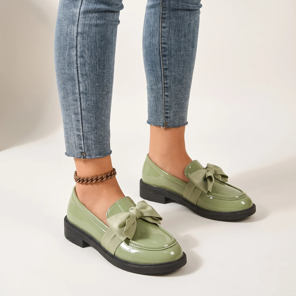 Sélora | Slip On Loafers for Women - Bow Detail Moc Toe Platform Cushioned Elegant Fit-Women's Flats-Brown-4-Camoufit