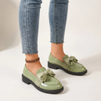 Sélora | Slip On Loafers for Women - Bow Detail Moc Toe Platform Cushioned Elegant Fit-Women's Flats-Brown-4-Camoufit