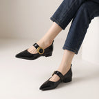 Fioré | Slip On Flats for Women - Pointed Toe Buckle Detail Cushioned Elegant Regular Fit-Women's Flats-Black-4-Camoufit